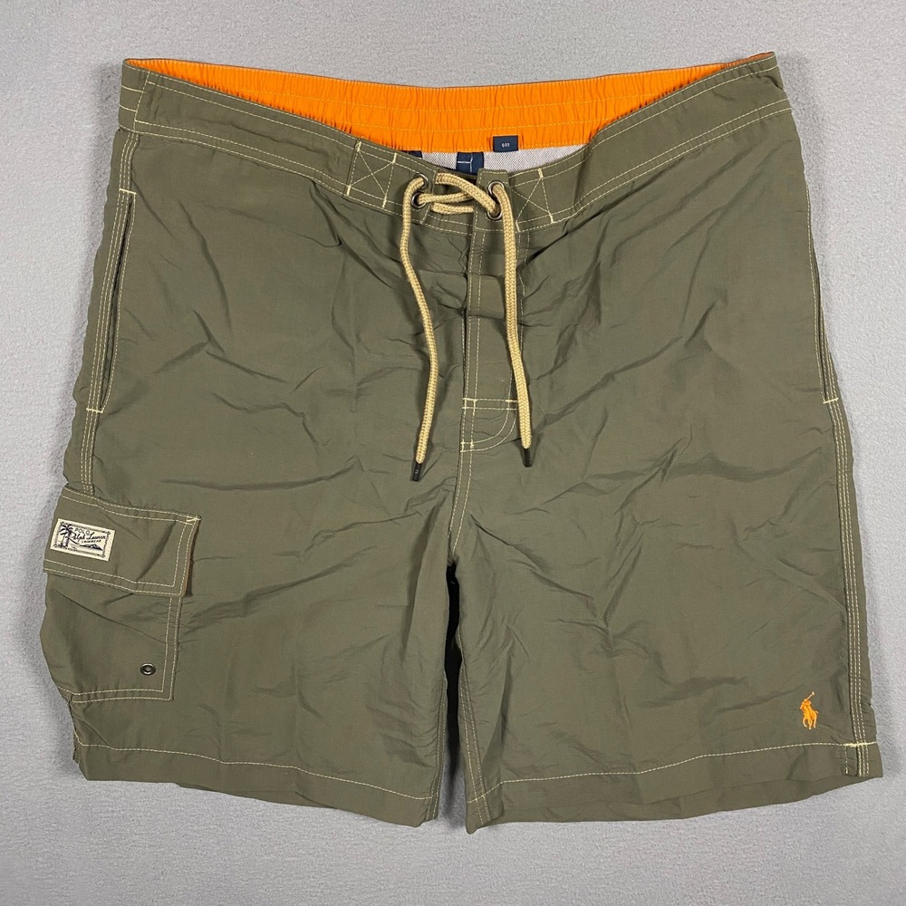 Polo Ralph Lauren Swim Trunks Men Medium Green Cargo Pocket Board Shorts